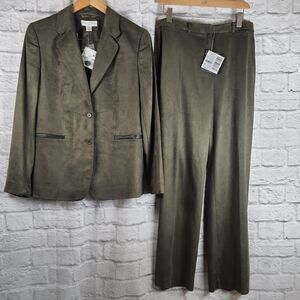 VTG Casual Corner 2 Piece Pant Suit Blazer Sz  8 + Pants Sz 10 Olive Green NWT